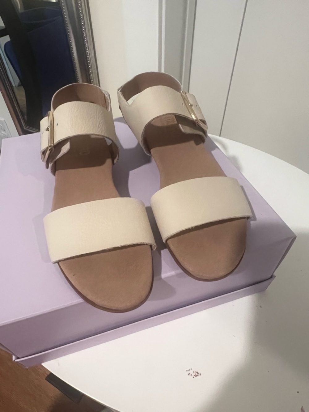Munro Cream Double-Strap Buckle Sandals